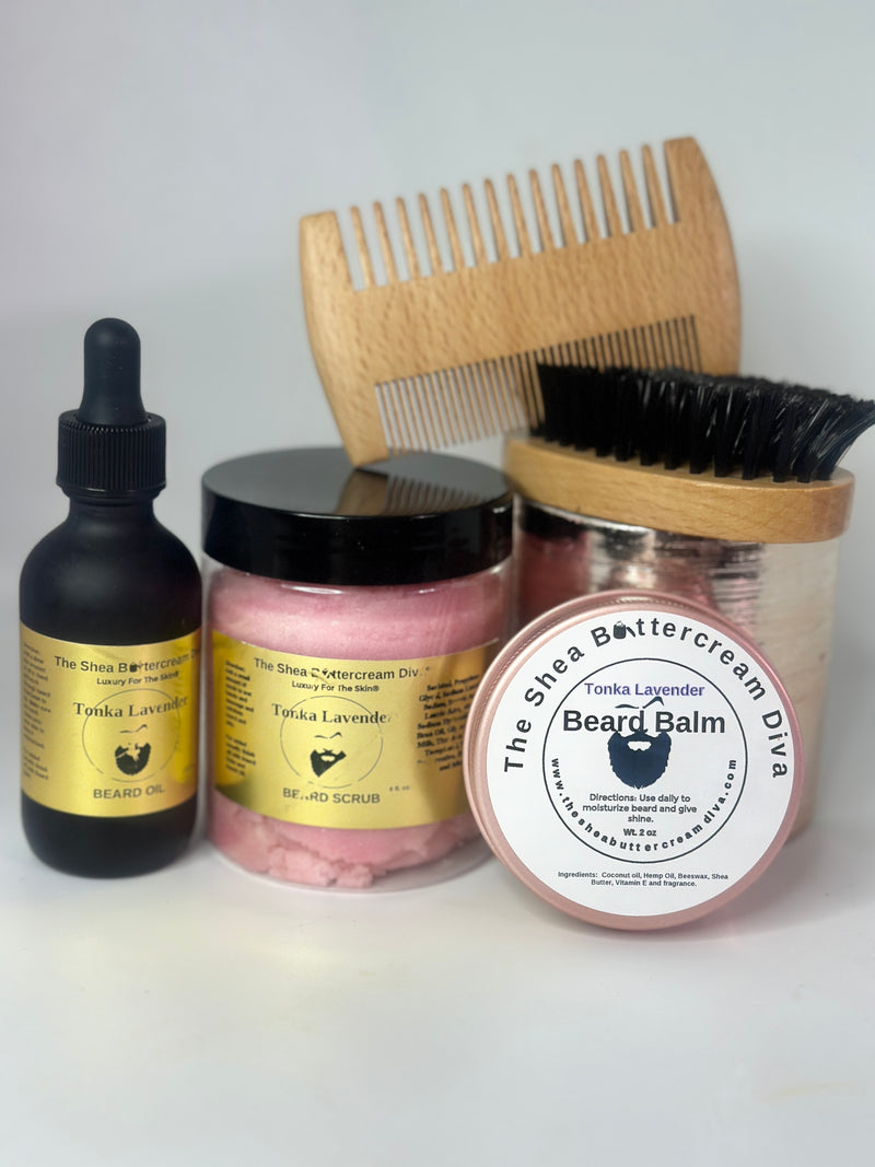 Beard Scrub, Balm, Oil and Grooming Set